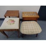 Two teak low tables and two footstools