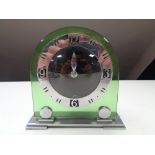 A chrome and green plastic Smiths electric Art Deco mantel clock