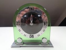 A chrome and green plastic Smiths electric Art Deco mantel clock