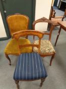A nineteenth century walnut dining chair together with two other chairs