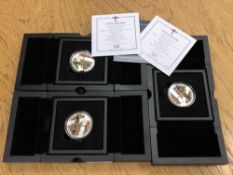 Three silver proof 80th Anniversary Battle of Britain £5 coins, boxed with certificates, each 28.