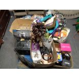 A pallet of glass ware, hi/fi, picture frame,