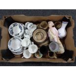 A box of bisque figure, Mayfair pottery tea service,