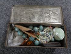 An vintage Jacobs tin containing costume jewellery, necklaces,
