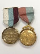 A silver gilt mounted Masonic medal and one other