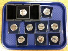 Nine various D-Day and Battle of Britain £5 commemorative coins