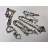 Six sterling silver / white metal bracelet and chains (6)