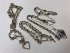 Six sterling silver / white metal bracelet and chains (6)