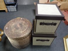 Two leather trimmed storage boxes,