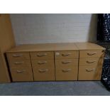 Four pine effect three drawer office chests