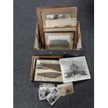 A box of 20th century military monochrome postcards and photographs