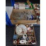 Three boxes of twentieth century glass ware, continental figures,