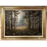 Continental School : Forest, Oil on canvas, framed.