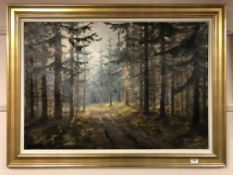 Continental School : Forest, Oil on canvas, framed.