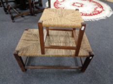 Two rush seated stools