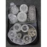 A tray of glass ware, trinket trays and sets,
