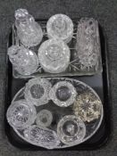 A tray of glass ware, trinket trays and sets,