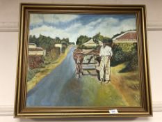 Continental School : Farmer, oil on canvas, framed.