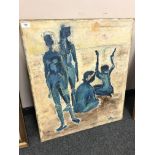 Continental School : Abstract figures, oil on canvas, indistinctly signed.