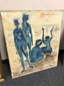 Continental School : Abstract figures, oil on canvas, indistinctly signed.