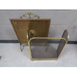 A brass Art Nouveau fire screen together with a three way folding spark guard