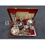 A cutlery box containing canteen of cutlery, plated wares,