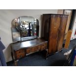 A twentieth century walnut double door wardrobe together with a walnut dressing table (2)