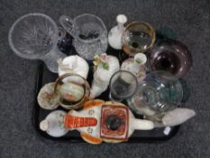 A tray of glass vases, drinking glasses, Coalport vase,
