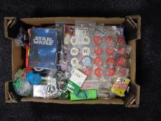 A box of Top trumps, Tazos in albums, Star wars and Looney Tunes,