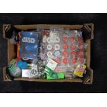 A box of Top trumps, Tazos in albums, Star wars and Looney Tunes,