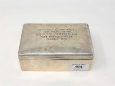 A George V silver cigarette case, London 1918, maker's mark rubbed, engraved 'Captain T.W. Porter M.