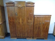 A walnut Art Deco style wardrobe and matching cabinet