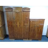 A walnut Art Deco style wardrobe and matching cabinet