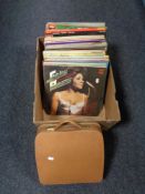 A box of vintage typewriter and quantity of lps - musicals, compilations,