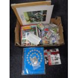 A box of Newcastle united Rob Lee picture signed, sticker books and stickers, collector's cards,