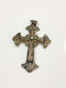 A continental white metal filigree crucifix pendant, length 8 cm.