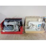 Two cased twentieth century electric sewing machines by Jones and New home