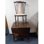 A two tier flap sided tea trolley together with an Edwardian bedroom chair