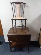 A two tier flap sided tea trolley together with an Edwardian bedroom chair
