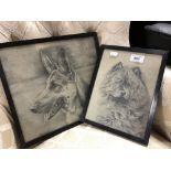 Two framed pencil sketches of dogs initialled A.G.D.