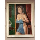Continental School : Scantily clad maiden, oil on canvas, framed.