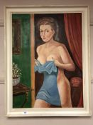 Continental School : Scantily clad maiden, oil on canvas, framed.