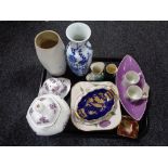 A tray of assorted china, character jugs, Carlton ware dish, Royal Winton bowl,
