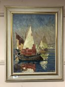 Continental School : oil on canvas depicting sailing boats, indistinctly signed.