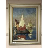 Continental School : oil on canvas depicting sailing boats, indistinctly signed.