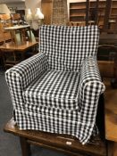 A contemporary black and white printed armchair