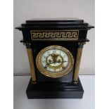 A late nineteenth century painted metal mantel clock by the Ansonia clock company with brass and