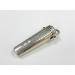 A silver scent bottle, E Baker & Son, Birmingham 1910, on plain conical form, length 7cm.