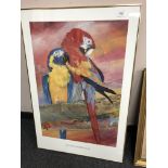 A colour print after Leonore Zimmermann depicting parrots
