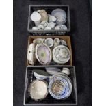 Two crates and a box of assorted china, collector's and cabinet plates, Doulton tea china,